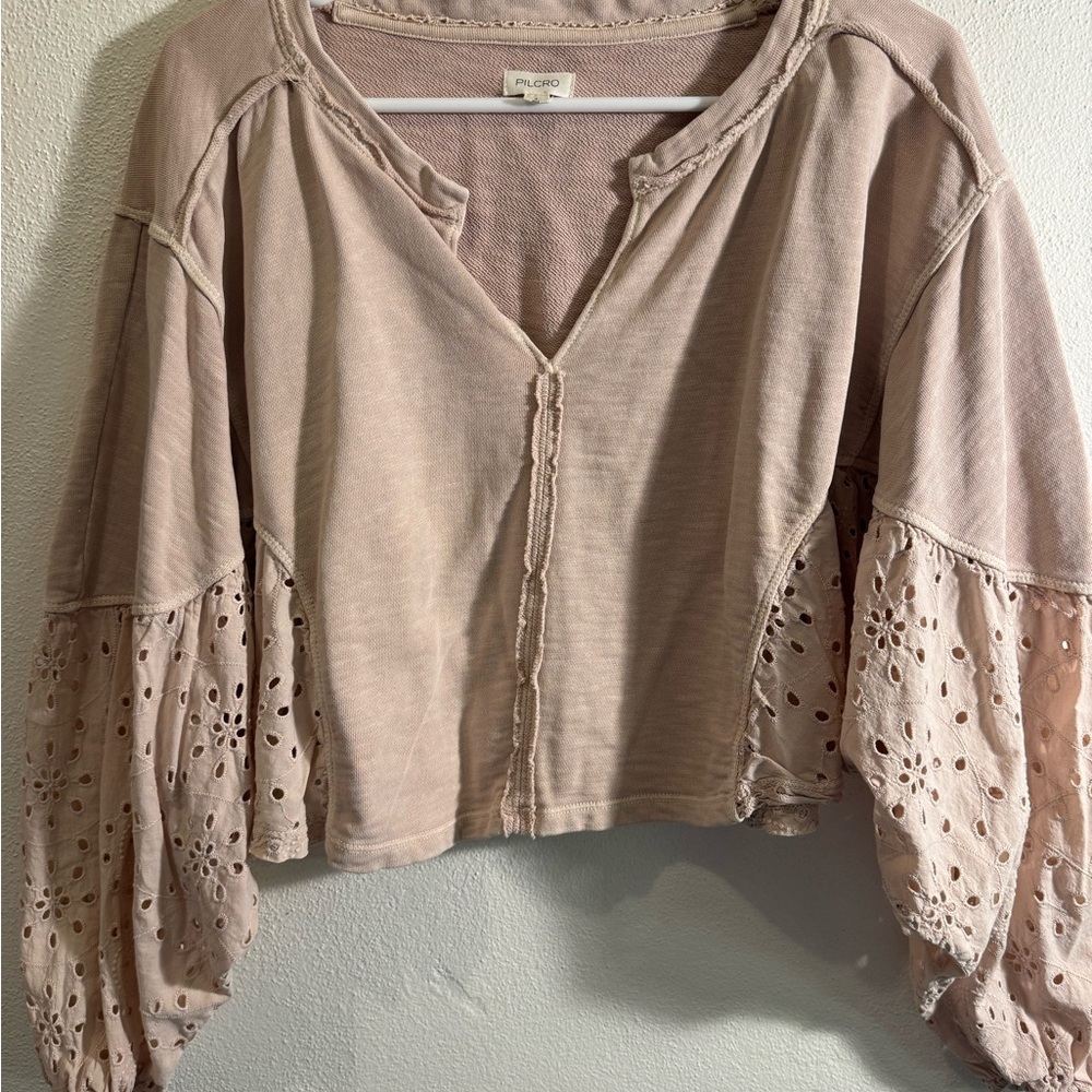 Pilcro Light Pink Eyelet Sleeve Blouse from Anthropologie